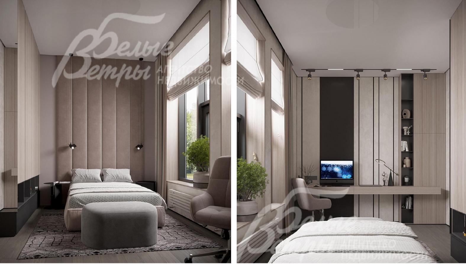Визуализация дизайн-проекта 2-го этажа: ещё одна спальня на втором этаже