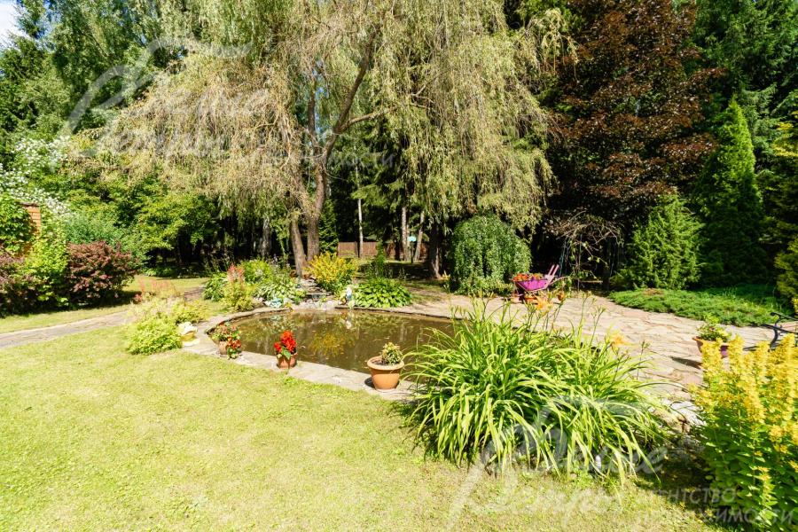 Искусственный пруд с небольшим водопадом