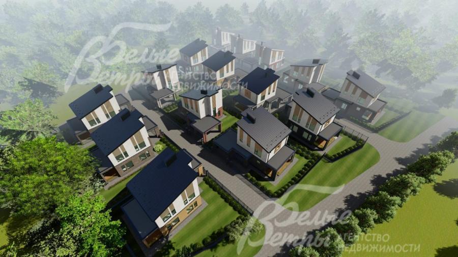 Вид на коттеджный посёлок с высоты птичьего полёта (рендер)