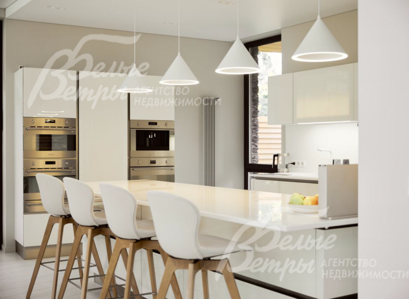 Индивидуальный проект дома в аренду площадью 520 кв.м в стиле хай-тек в обжитом коттеджном поселке бизнес класса Усадьба Жодочи