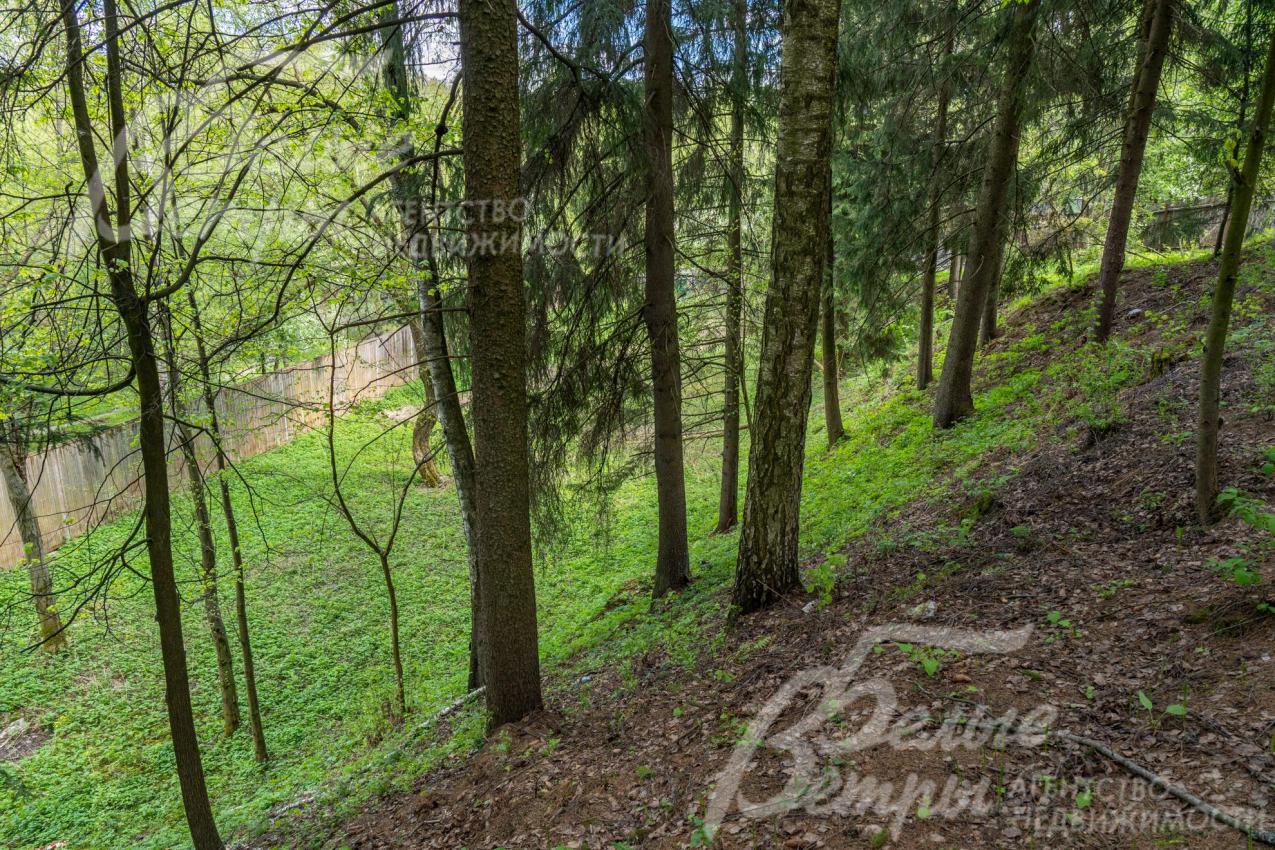 На лесной части участке - живописный склон со спуском к реке Незнайка с сохраненными вековыми деревьями