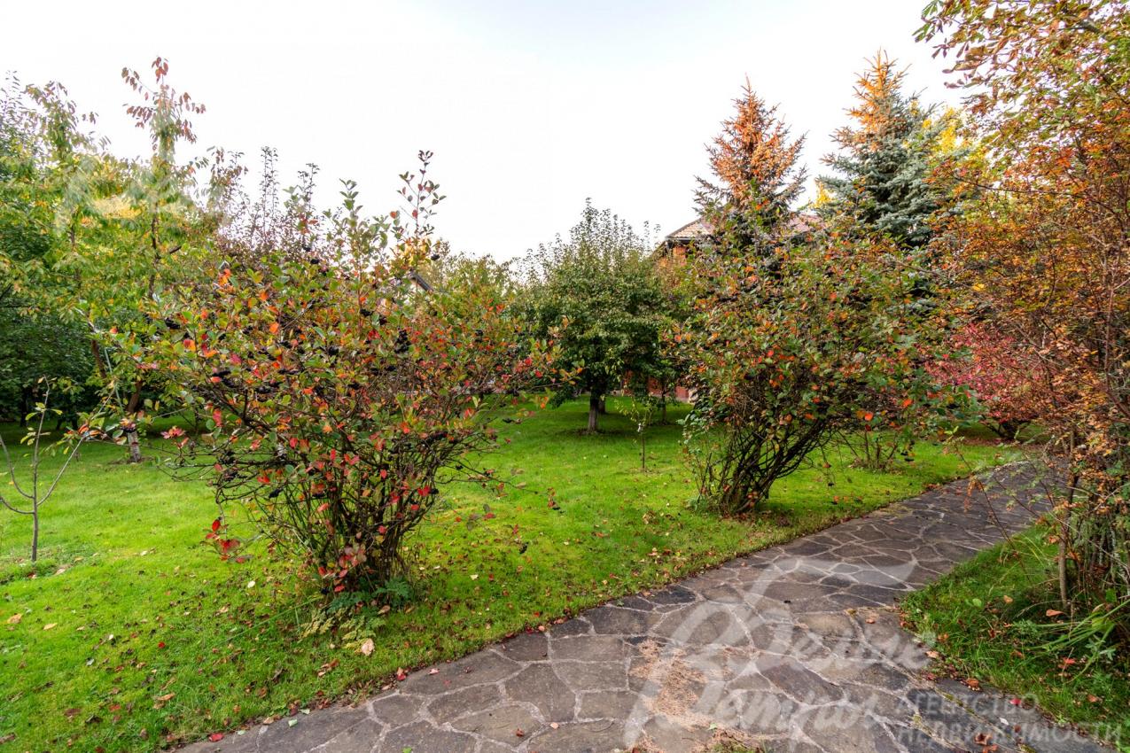 По периметру участка выложены дорожки, выполненные из песчаника