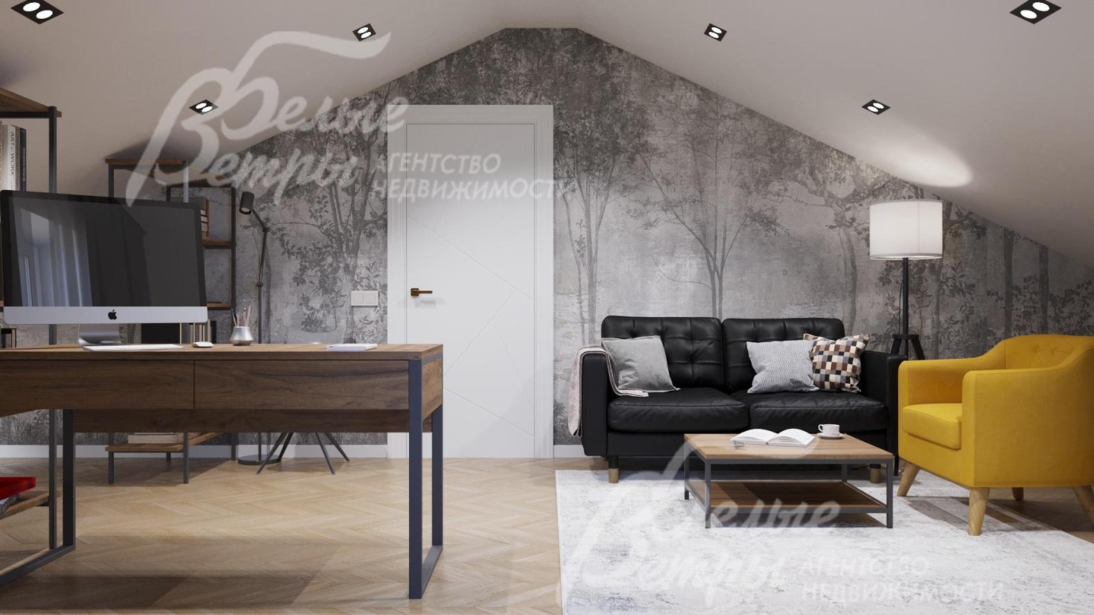 В доме - жилой мансардный этаж со спальней, кабинетом и библиотекой